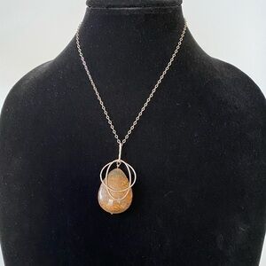 Necklace 925 Sterling Silver Brown Semi Precious Stone Artisan Vintage Bronzite?